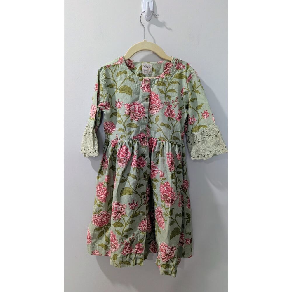 Utsa Girls Green Floral Dress